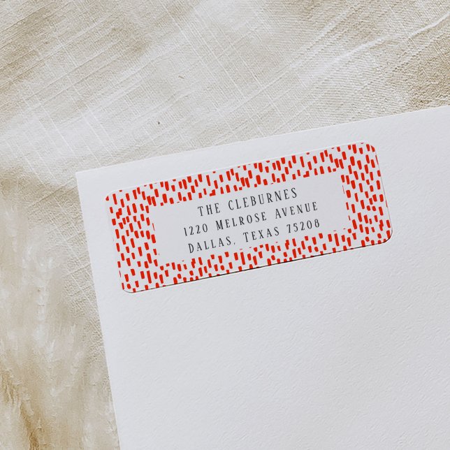 Bright Red Dashing Return Address Label (Red and white dashing playful return address labels.)