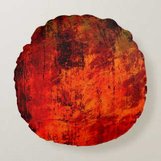 Bright red dirty old black peeled background. Hall Round Pillow