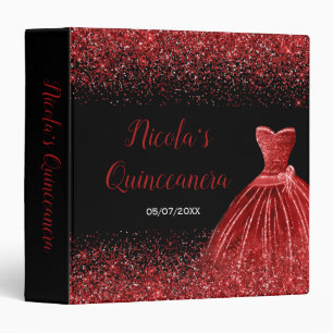 Bright Red Dress Faux Glitter Quinceanera Album Binder