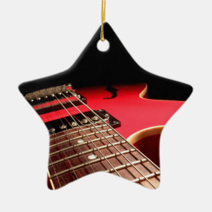Bright Red Electric Guitar Photo Ceramic Ornament