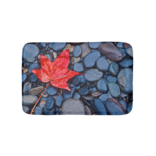 Bright Red Fall Leaf Bath Mat