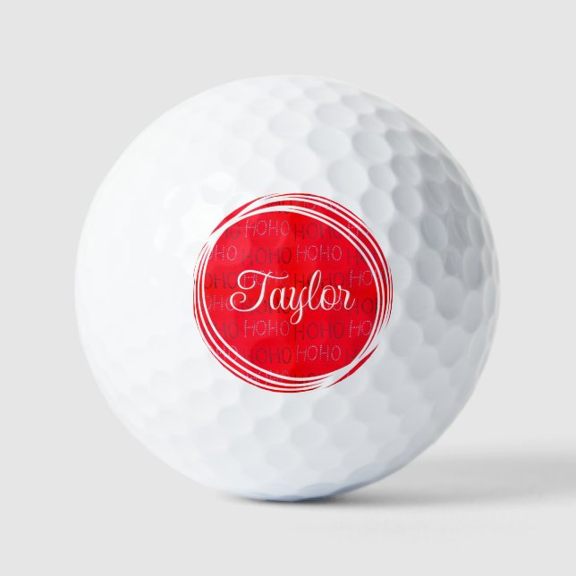 Bright red festive Hohoho pattern wine charms Golf Balls (Front)