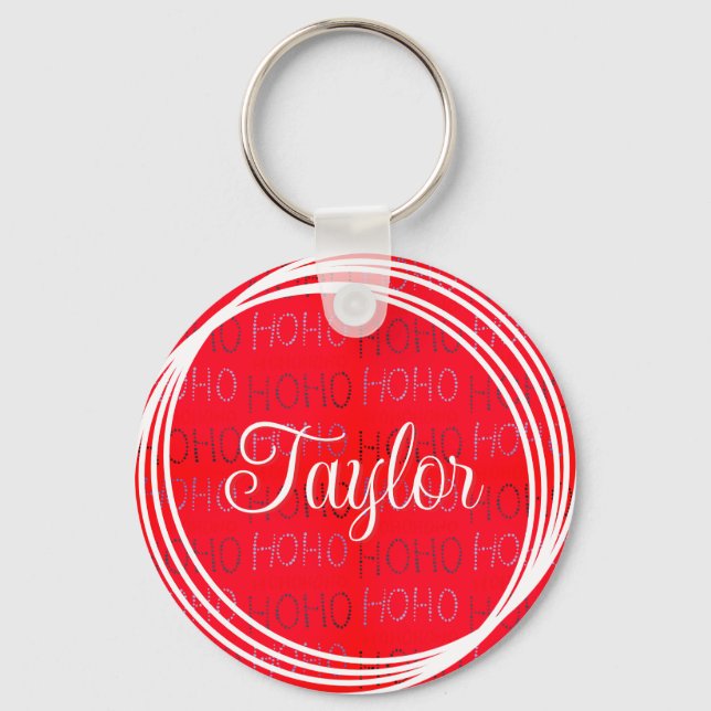 Bright red festive Hohoho pattern wine charms Keychain (Front)