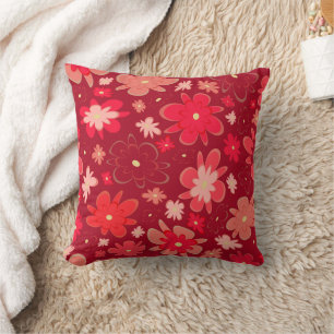 Bright red fiower throw pillow