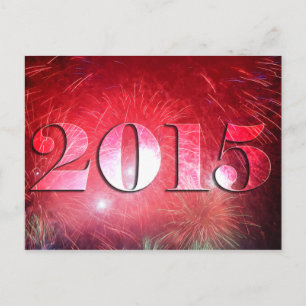 Bright Red Fireworks 2015 New Year Holiday Postcard