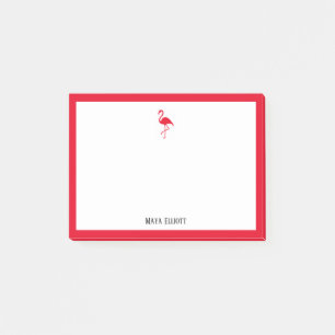 Bright Red Flamingo and Border on White with Name Post-it Notes