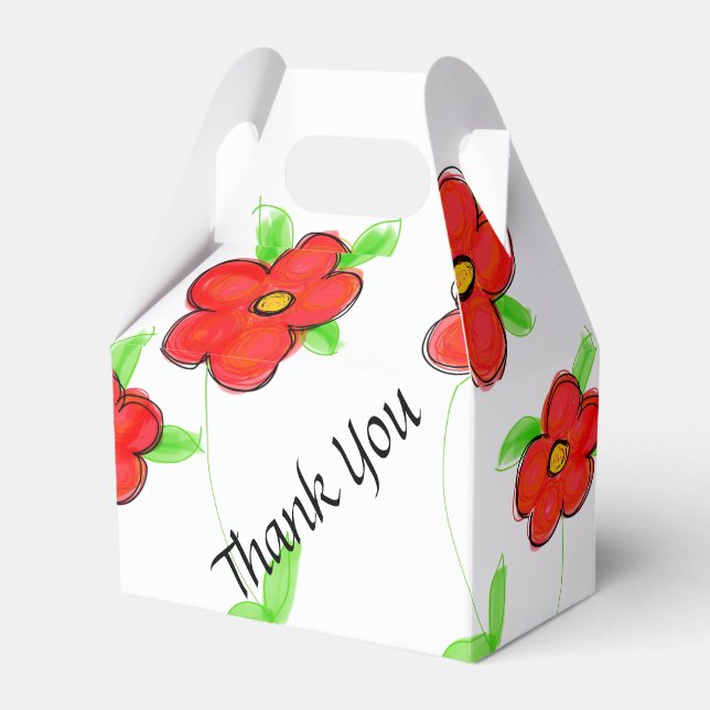 Bright Red Floral  Favor Box (Front Side)