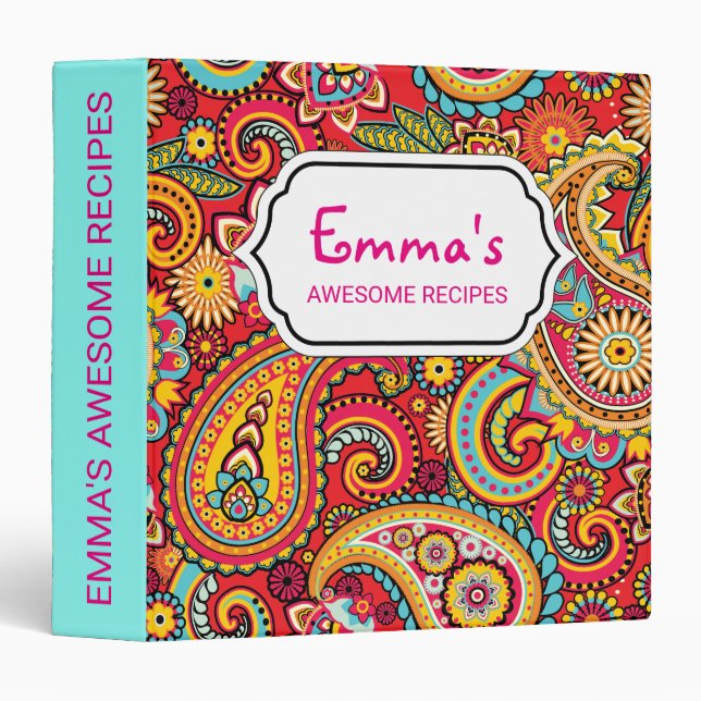 Bright Red Floral paisley bohemian pattern Binder (Front/Spine)