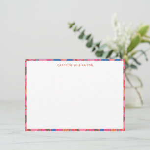 Bright Red Floral Personalized Name Stationery Card