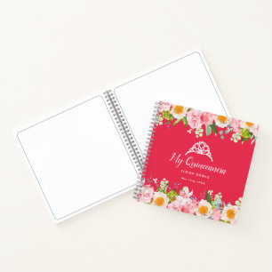Bright Red Floral Quinceanera Guestbook Notebook