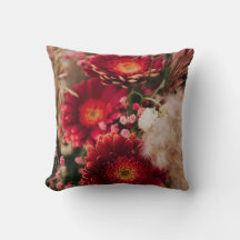 Bright Red Floral Throw Pillow