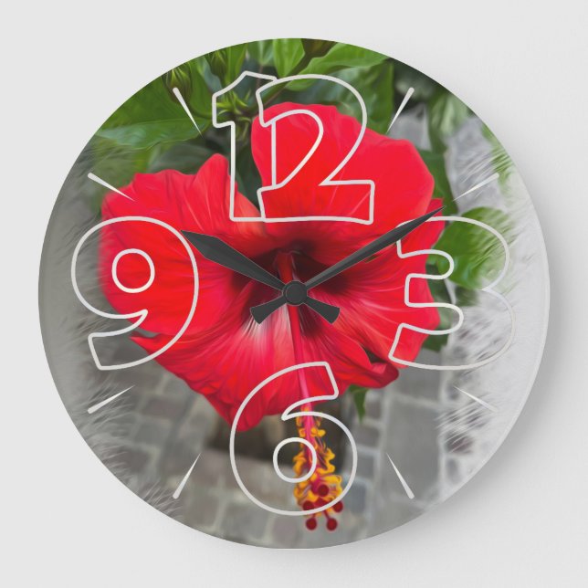 Bright red flower large clock (Front)