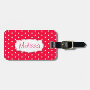Bright red flower polka dots named luggage tag