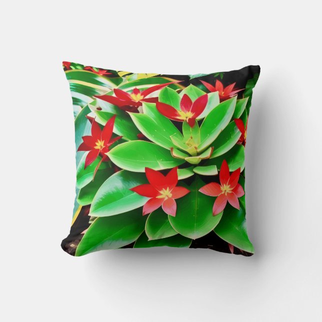 Bright red flowers throw pillow (Front)