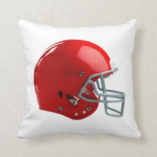 Bright Red Football Helmet Throw Pillow