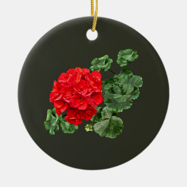 Bright Red Geranium Ceramic Ornament (Front)