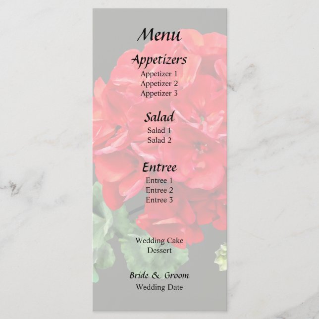 Bright Red Geranium Menu (Front)