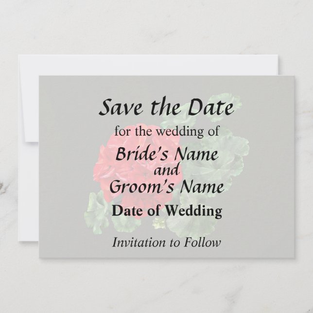 Bright Red Geranium Save The Date (Front)