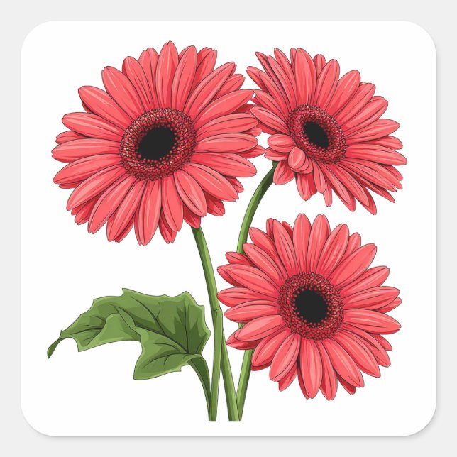 Bright Red Gerbera Daisy Bouquet Square Sticker (Front)