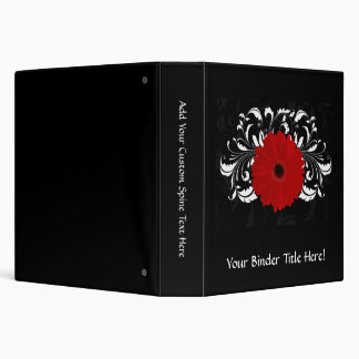 Bright Red Gerbera Daisy on Black Binder