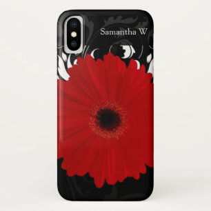 Bright Red Gerbera Daisy on Black Case-Mate iPhone Case