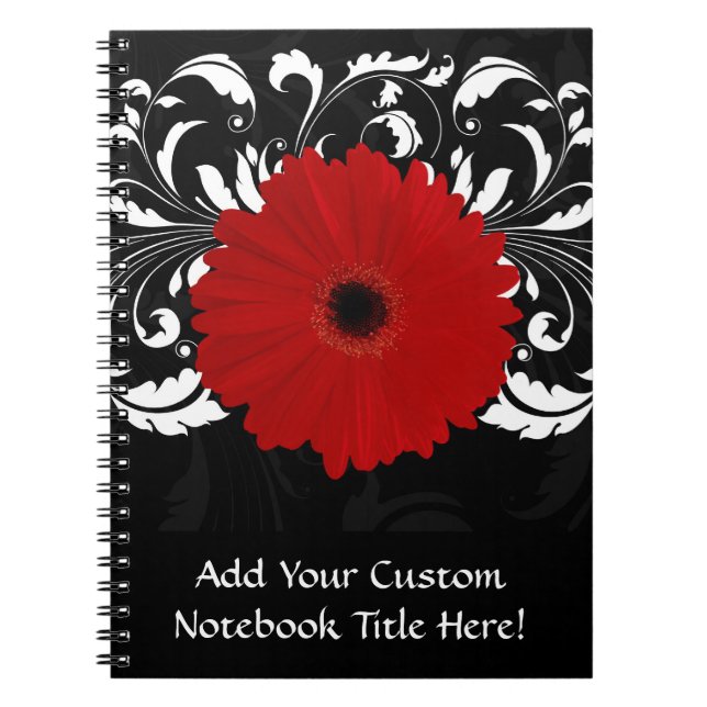 Bright Red Gerbera Daisy on Black Notebook (Front)