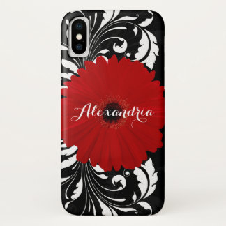 Bright Red Gerbera Daisy Pretty Black Monogram Case-Mate iPhone Case
