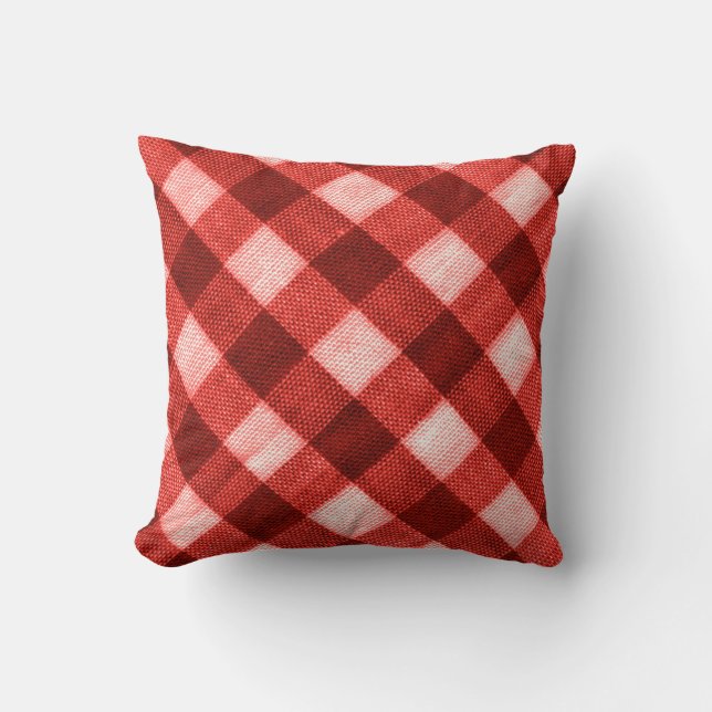 Bright red gingham: close-up texture. throw pillow (Front)