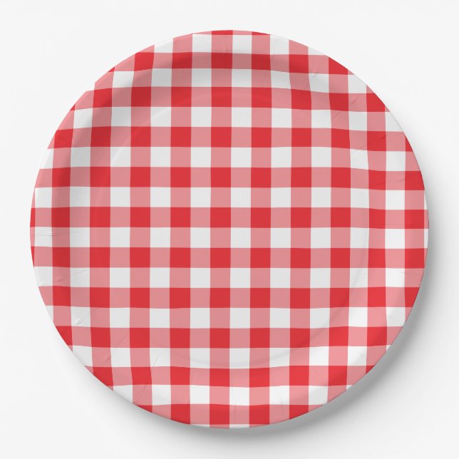 Bright Red Gingham Country Paper Plate (Front)