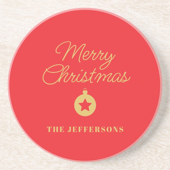 Bright Red & Gold Colors Merry Christmas Coaster (Front)