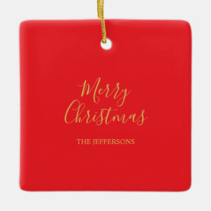 Bright Red & Gold Colors Merry Christmas Two Sided Ceramic Ornament