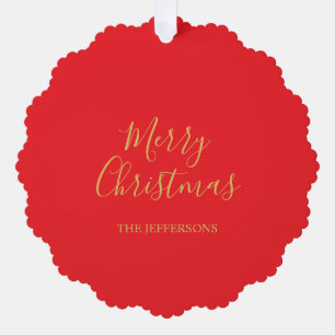 Bright Red & Gold Colors Merry Christmas Two Sided Ornament Card