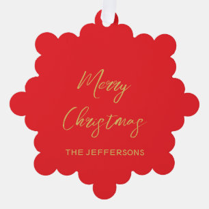 Bright Red & Gold Colors Merry Christmas Two Sided Ornament Card