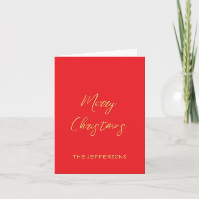 Bright Red & Gold Colours Merry Christmas Holiday Card (Front)
