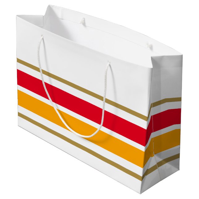 Bright Red Golden Yellow Racing Stripes On White Large Gift Bag (Back Angled)