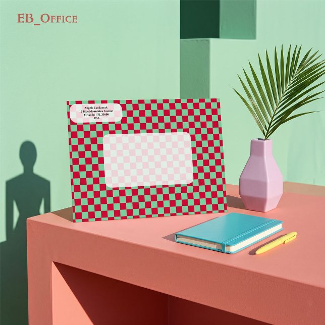 Bright Red & Green Chequerboard Return Address    Envelope (Love the envelope, but looking for a different hue? Visit EB_Office to explore our full collection.)