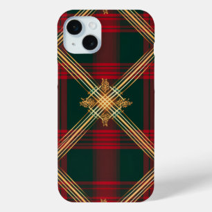 BRIGHT RED GREEN GOLD CHRISTMAS PLAID PATTERN iPhone 15 MINI CASE