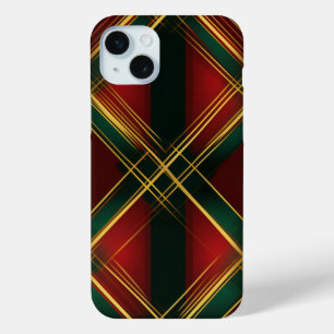 BRIGHT RED GREEN GOLD CHRISTMAS PLAID PATTERN iPhone 15 MINI CASE