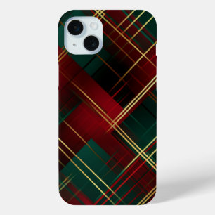 BRIGHT RED GREEN GOLD CHRISTMAS PLAID PATTERN iPhone 15 MINI CASE