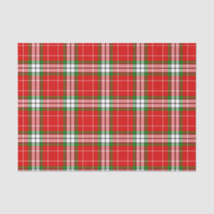 Bright red green white Christmas plaid Tissue Paper