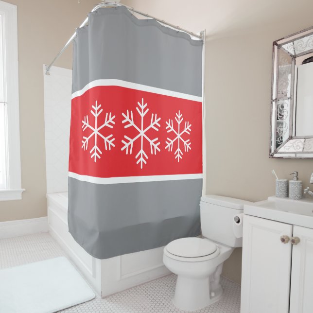 Bright Red Grey Stripes White Alpine Snowflakes (In Situ)