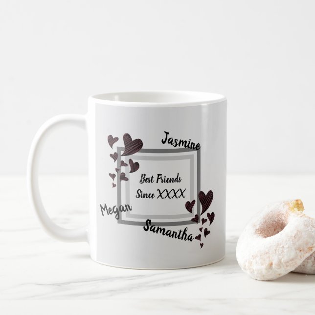 Bright Red Heart BFF Friendship Best Friends Coffee Mug (With Donut)