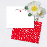 Bright Red Heart & Dots Cute Girly Note Card<br><div class="desc">This design features space for a name in a pretty curve over a simple heart graphic. Click the customize button if you would like to move/scale the images and further modify the text! Variations of this design, additional colours, as well as coordinating products are available in our shop, zazzle.com/store/doodlelulu. Contact...</div>