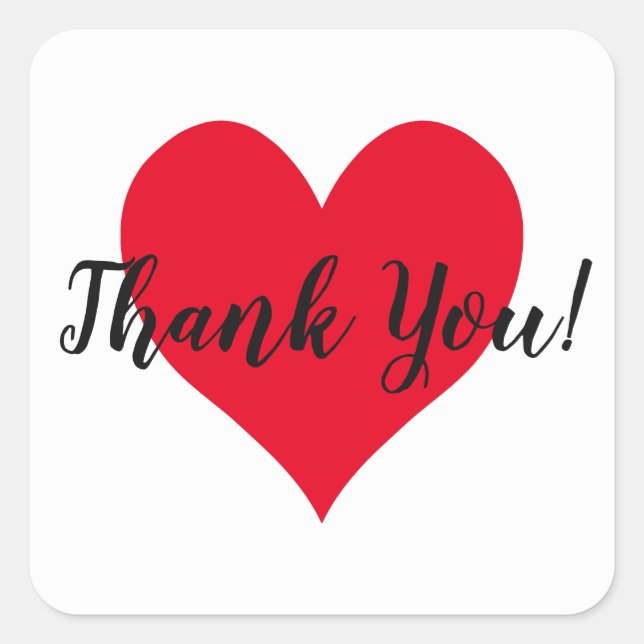 Bright Red Heart Thank You Square Sticker (Front)