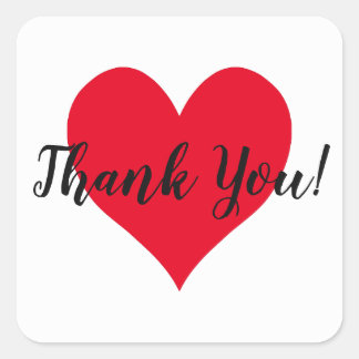 Bright Red Heart Thank You Square Sticker