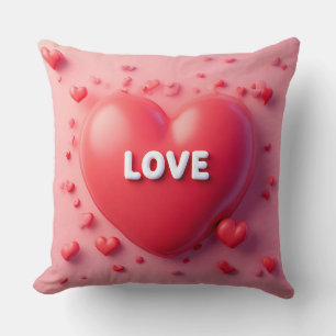 Bright Red Heart with 'Love' Text Throw Pillow