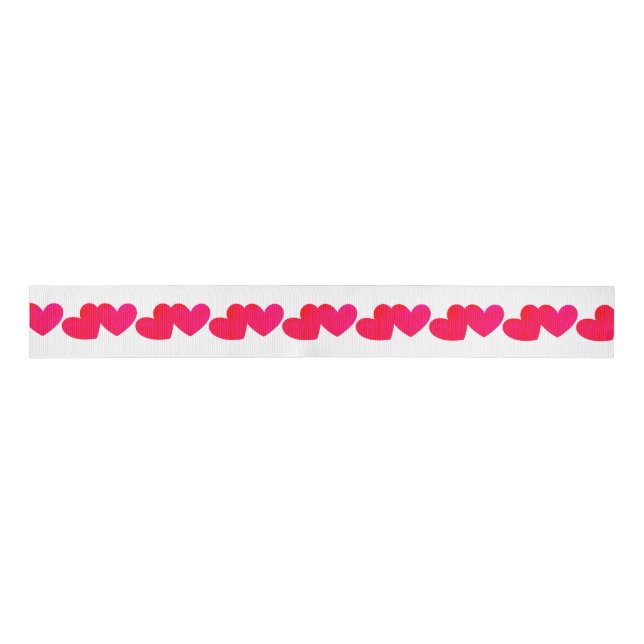 Bright red hearts in Line Wrap in love on white Grosgrain Ribbon (Front)