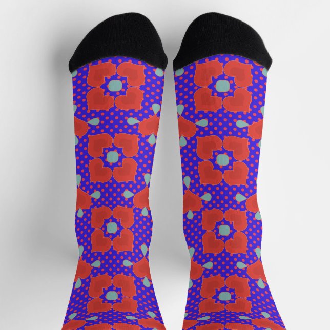 Bright Red Hearts on Purple Cute Socks (Top)