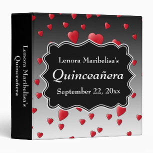 Bright Red Hearts Pattern Quinceanera Binder