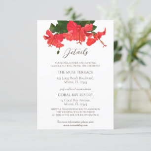 Bright Red Hibiscus Enclosure Wedding Details Card